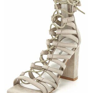 Jeffrey Campbell Stockard suede lace up heels - nude - size 7